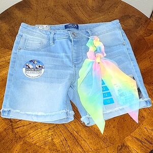 Girls denim roll cuff stretchy midi shorts by SQZ/BJs, sz 12, Light Blue, NWT